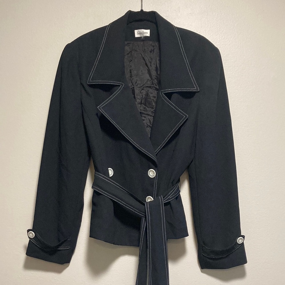 Neiman Marcus Blazer, Waist Tie, Button Details, Lightly Padded Shoulders, Sz 12